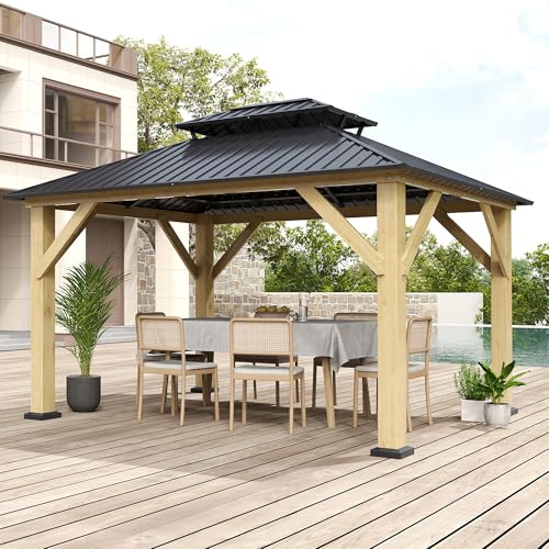 12'x12' Hardtop Gazebo with Galvanized Steel Roof, Aluminum Frame, Curtains & Netting X81832