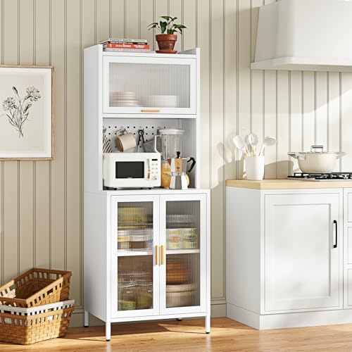 Letaya Kitchen Pantry Cabinet,72.6" Tall Kitchen Bakers Rack with Storage, Coffee Hutch with countertop,Metal Microwave Stand with Storage for Dining Room, Laundry, Hallway,White