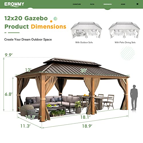 EROMMY 14'x20' Hardtop Gazebo Double Roof Galvanized Steel Outdoor Pavilion G3084