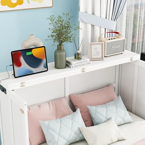 Queen Murphy Bed with Desk and Removable Shelves, USB Port, White H566492