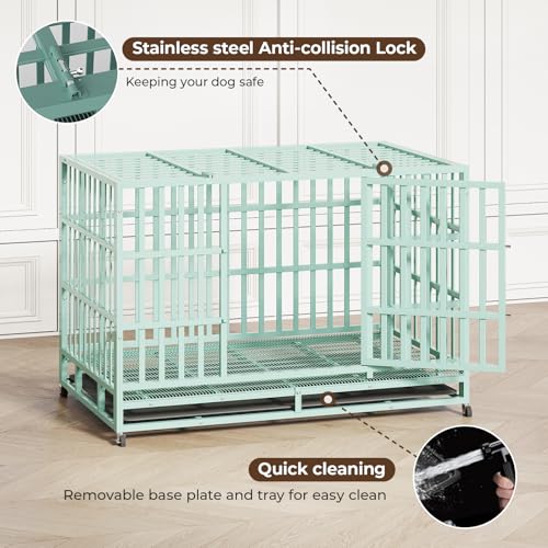 48 Inch Heavy Duty Dog Crate with Wheels and Double Door A25580