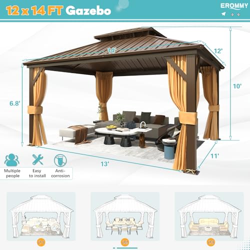 EROMMY 14'x20' Hardtop Gazebo Double Roof Galvanized Steel Outdoor Pavilion G3084