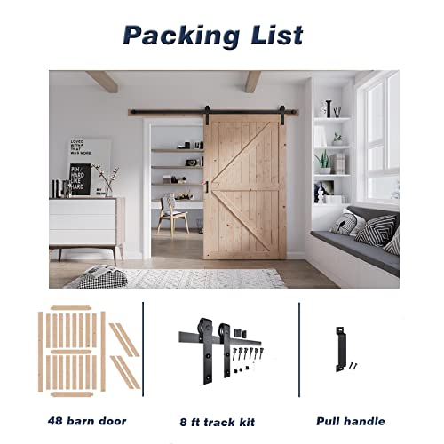 FREDBECK 48in x 80in Sliding Wood Barn Door with 8FT Hardware Kit V8036