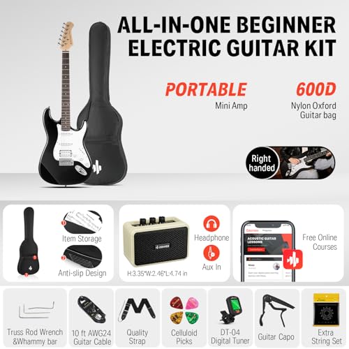 Donner DST-100B 39 Inch Electric Guitar Beginner Kit with Amplifier and Accessories W342