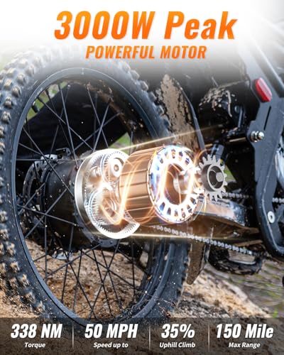2000W/3000W GT73 Electric Dirt Bike for Adults, 25" Fat Tires, Dual Removable Battery T652