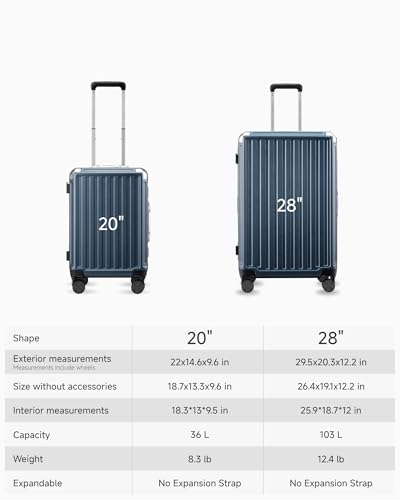 LUGGEX Aluminum Frame Carry On Luggage, 20 Inch Hard Shell Suitcase, Charcoal Metallic V31867