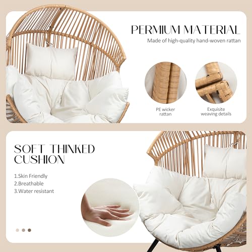 JAMFLY Egg Chair Wicker Outdoor Patio Lounger with Cushion, Beige O9160