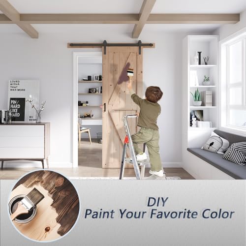 FREDBECK 48in x 80in Sliding Wood Barn Door with 8FT Hardware Kit V8036