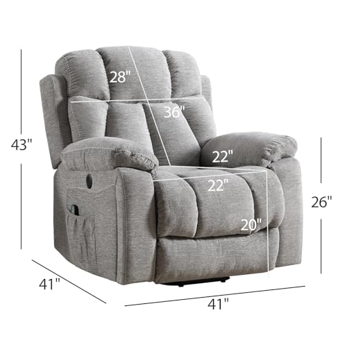 Phoenix Home Large Power Lift Recliner Chair with Massage and Heat, Dark Gray K310