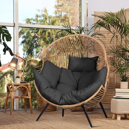 JAMFLY Egg Chair Wicker Outdoor Patio Lounger with Cushion, Beige O9160