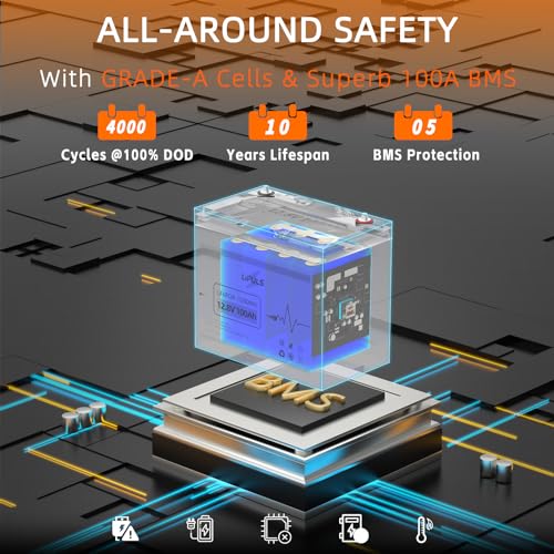 12.8V 100Ah LiFePO4 Battery, Group 24, Built-in 100A BMS L509