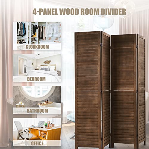 Wooden Room Divider 4 Panels Freestanding Partition for Home Office D5037