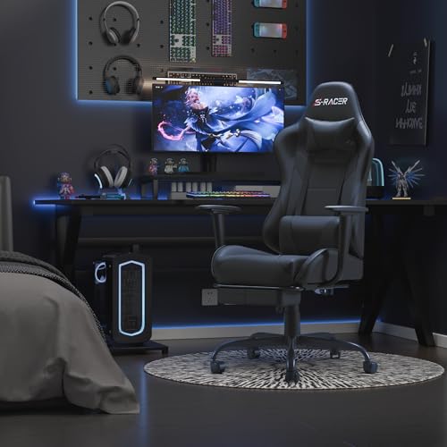 Homall Gaming Chair with Footrest and Massage Lumbar Support, Black T748