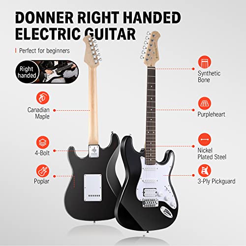 Donner DST-100B 39 Inch Electric Guitar Beginner Kit with Amplifier and Accessories W342