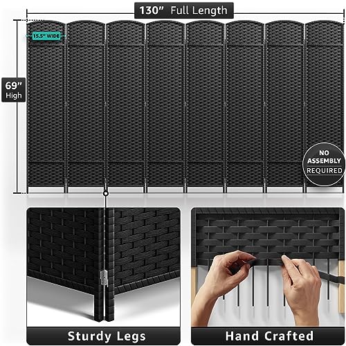 Sorbus 8-Panel Black Room Divider, 6 ft Tall Folding Privacy Screen T242