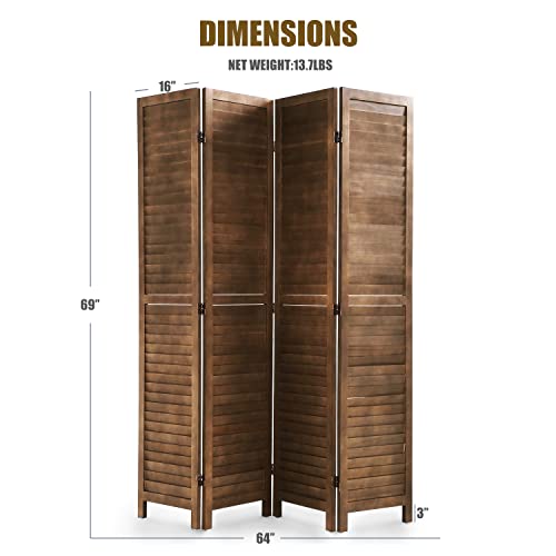 Wooden Room Divider 4 Panels Freestanding Partition for Home Office D5037