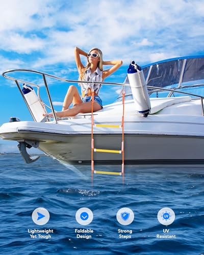 CO-Z 3 Step Removable Dock Ladder for Pontoon Boat, Aluminum Swim Ladder with Nonslip Tread O80708