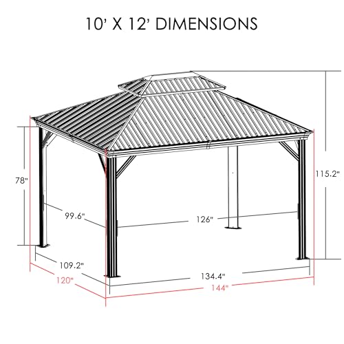 Kozyard Apollo 10'x12' Hardtop Gazebo with Galvanized Steel Double Roof Z2956