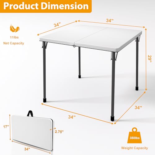 34" Folding Card Table with Carrying Handle for Camping, Picnic, Office, Party, White M761544