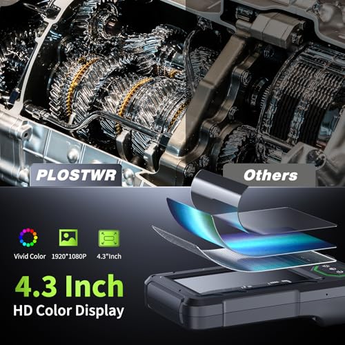Endoscope Camera with Light, 4.3" HD Borescope, IP67 Waterproof, 16.4ft Semi-Rigid (Green) I7760