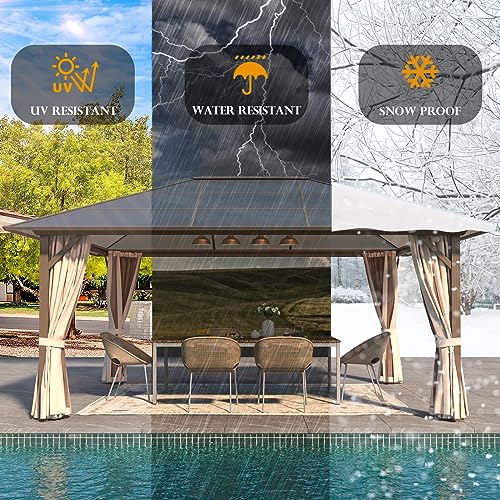 YOLENY 10'x13' Hardtop Gazebo with Aluminum Frame and Curtains F853