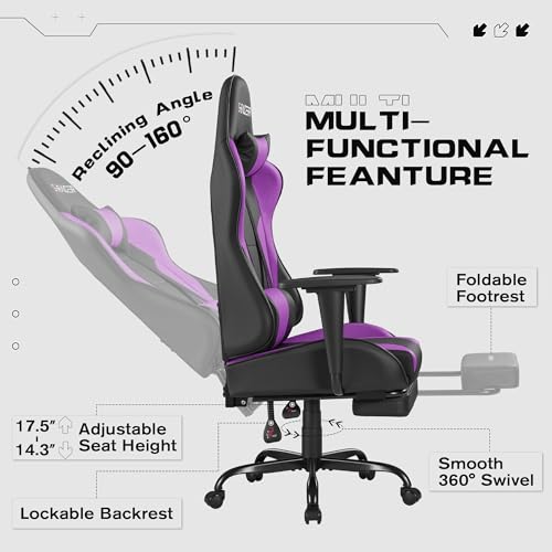 Homall Gaming Chair with Footrest and Massage Lumbar Support, Black T748