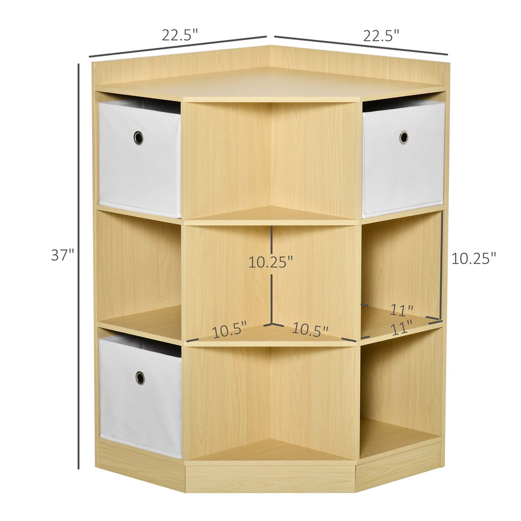HOMCOM Kids Corner Cabinet Toy Storage Organizer with 3 Baskets, Natural A5695