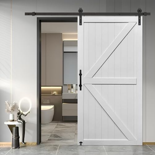 S&Z TOPHAND® 20 in x 84 in Elephant Gray British Brace Knotty Barn Door with 4FT Sliding Hardware Kit G149446