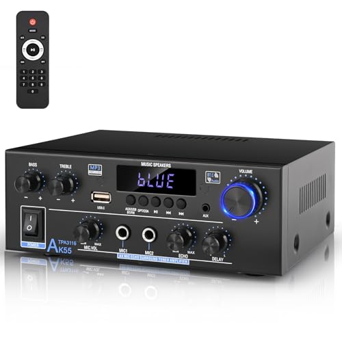 4 Channel Bluetooth 5.0 Stereo Amplifier, 50Wx4 HiFi, Class D Home Audio Receiver with Remote B25174