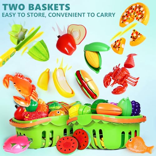 Play Food Set for Kids Kitchen, Pretend Toy with 2 Baskets J150