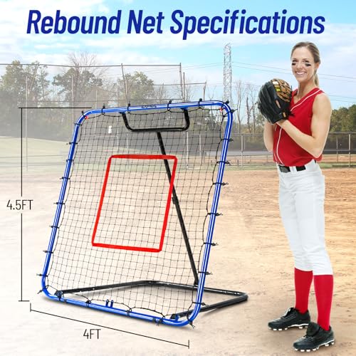 Baseball Rebounder Net 4x4.5 FT with 5 Ball Return Angles for Training P156
