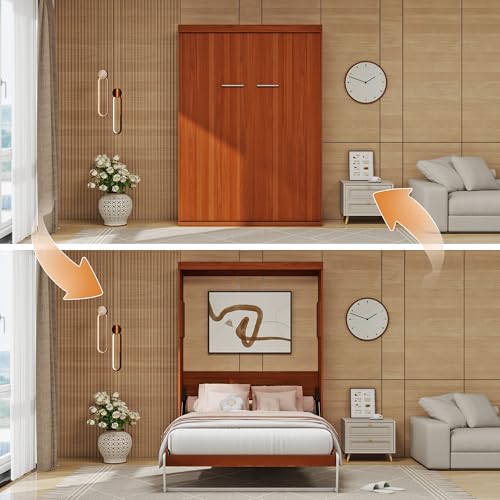 Murphy Bed Full - Space Saving, Convertible Hidden Bed, Brown C7991