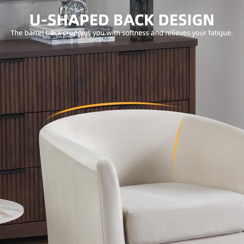 FLEXISPOT Accent Barrel Chair with Ottoman, Velvet Upholstered, White U587