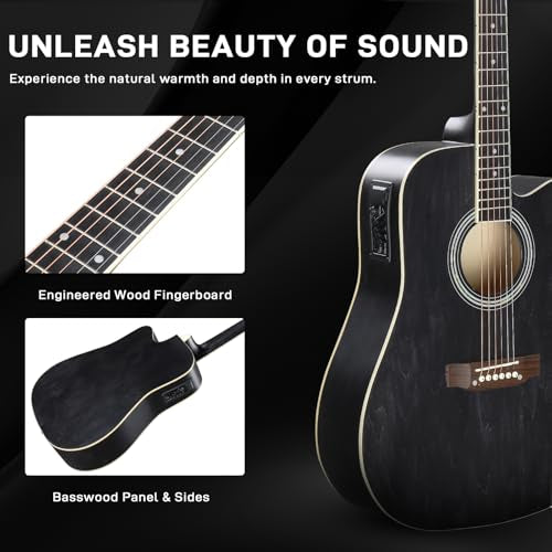 Ktaxon Full-Size Acoustic Electric Guitar with Amp, Black O1421
