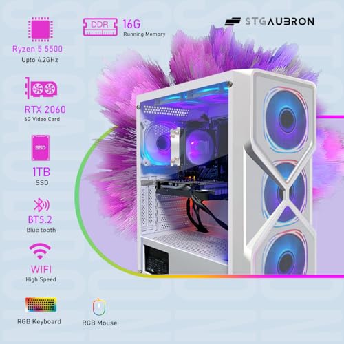 STGAubron Gaming PC Desktop, GeForce RTX 2060 Super, Intel Core i7, 16G DDR4, 1T SSD, Windows 11 Z1287