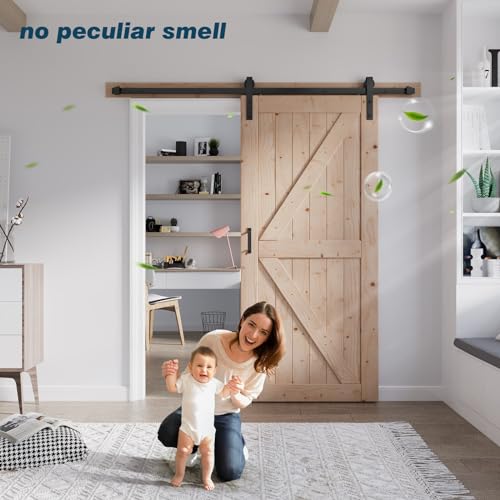 FREDBECK 48in x 80in Sliding Wood Barn Door with 8FT Hardware Kit V8036