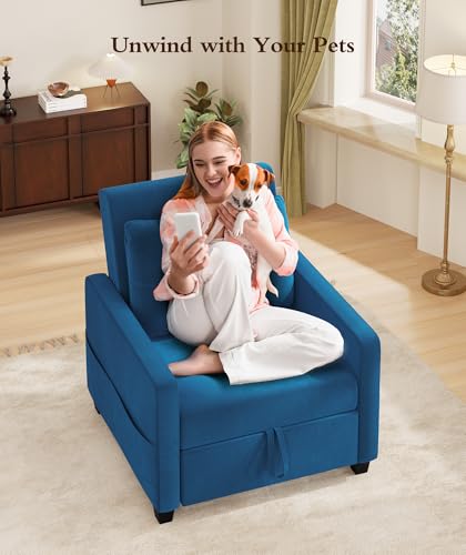 3 in 1 Convertible Sleeper Chair Sofa Bed with Adjustable Backrest, Blue M92497