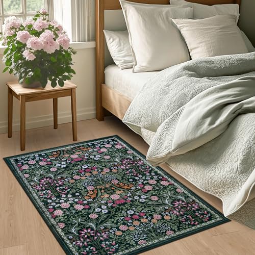 8x10 Floral Washable Area Rug for Living Room, Vintage Soft Non-Slip Carpet Z978379