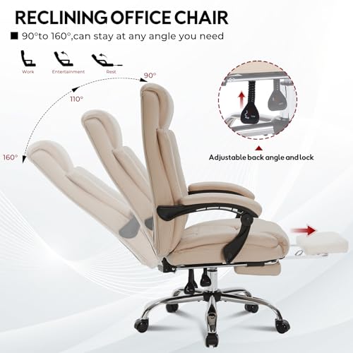 Reclining Executive Office Chair with Foot Rest for Heavy People, Khaki L77641