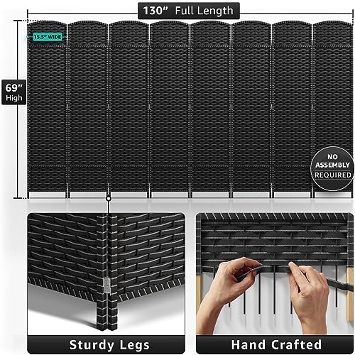 Sorbus 8-Panel Black Room Divider, 6 ft Tall Folding Privacy Screen T242