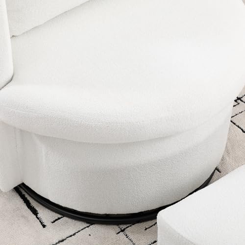 Modern Swivel Accent Chair with Storage Base and Ottoman, Cream J788903