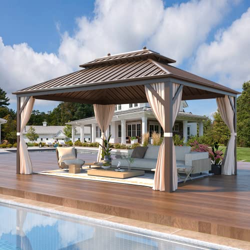 EROMMY 10' x 12' Hardtop Gazebo with Aluminum Frame and Double Roof Q573