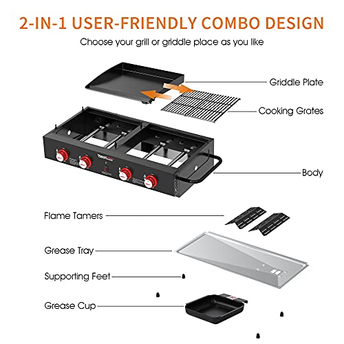 Royal Gourmet GD4002T 4-Burner Portable Propane Gas Grill and Griddle Combo W728