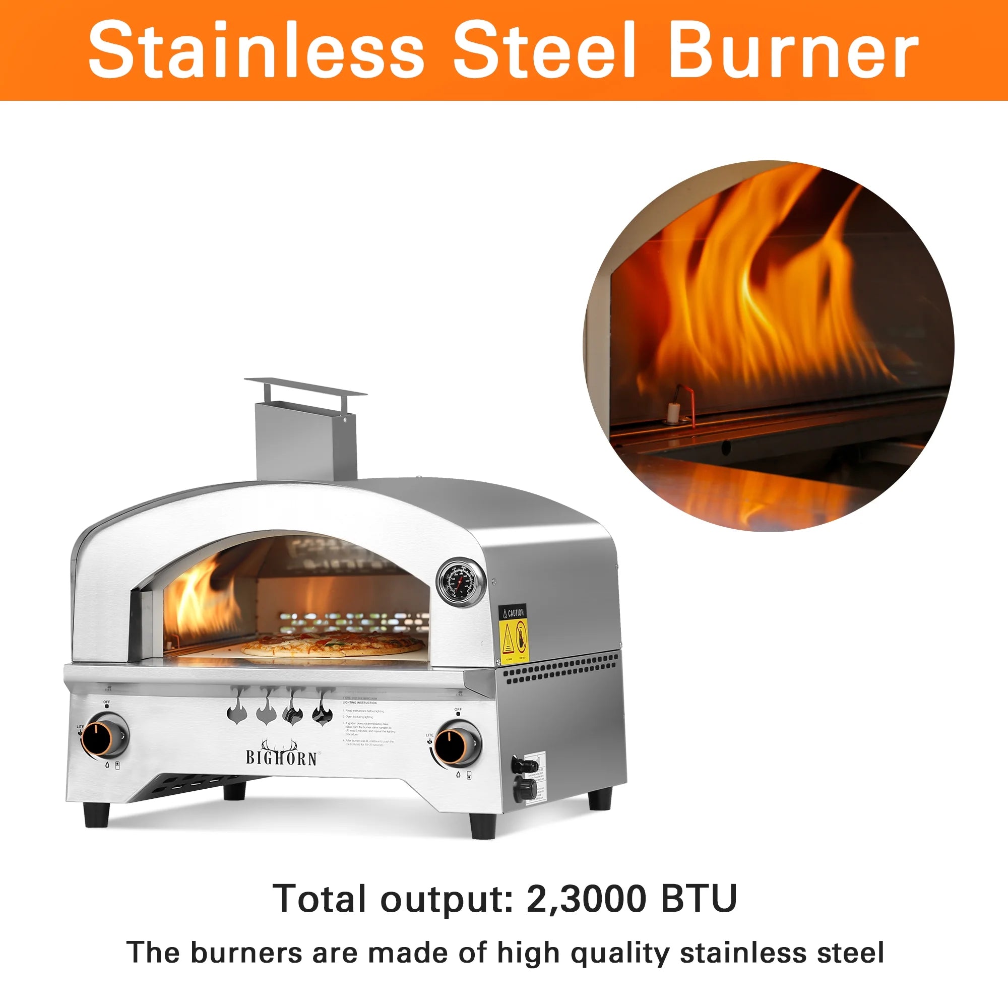 BIG HORN OUTDOORS Gas Pizza Oven Portable with 13 inch Pizza Stone M505
