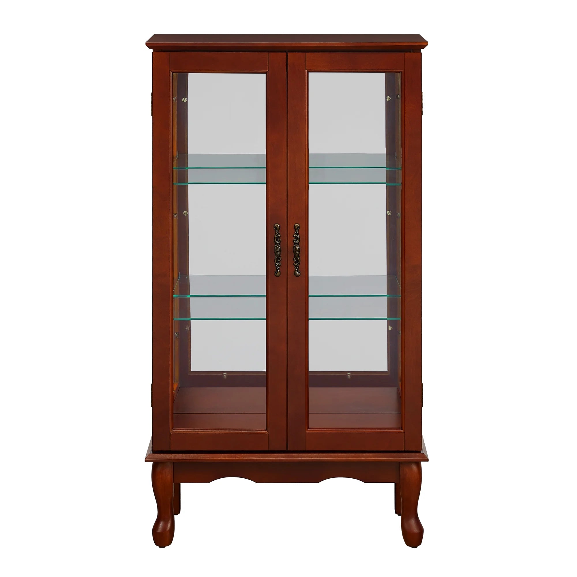 Ufurpie 3 Tier Curio Cabinet with Mirrored Back Panel and Tempered Glass Doors, Cherry M84574