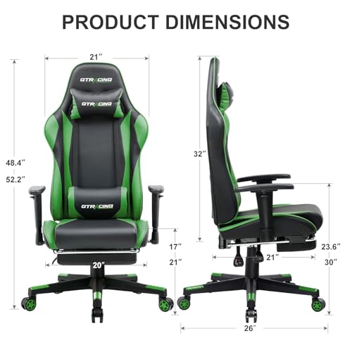GTRACING Gaming Chair with Footrest, Ergonomic Reclining, Blue C551