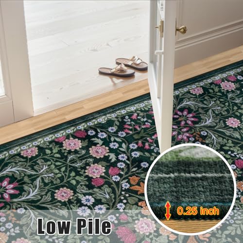 8x10 Floral Washable Area Rug for Living Room, Vintage Soft Non-Slip Carpet Z978379