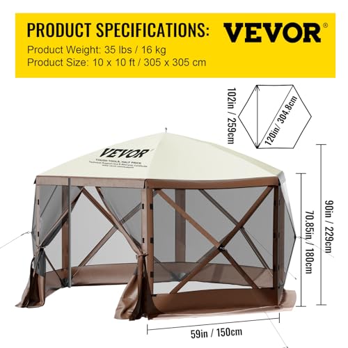VEVOR Pop Up Gazebo Screen Tent 10x10ft with Mosquito Netting B21209