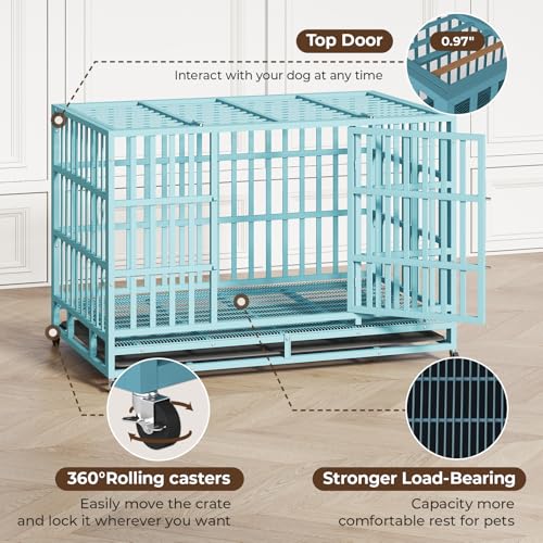 48 Inch Heavy Duty Dog Crate with Wheels and Double Door A25580