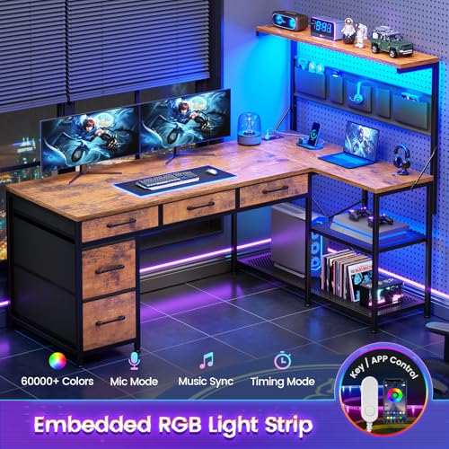 Itaar L Shaped Gaming Desk with LED Lights and Storage, Black P62712